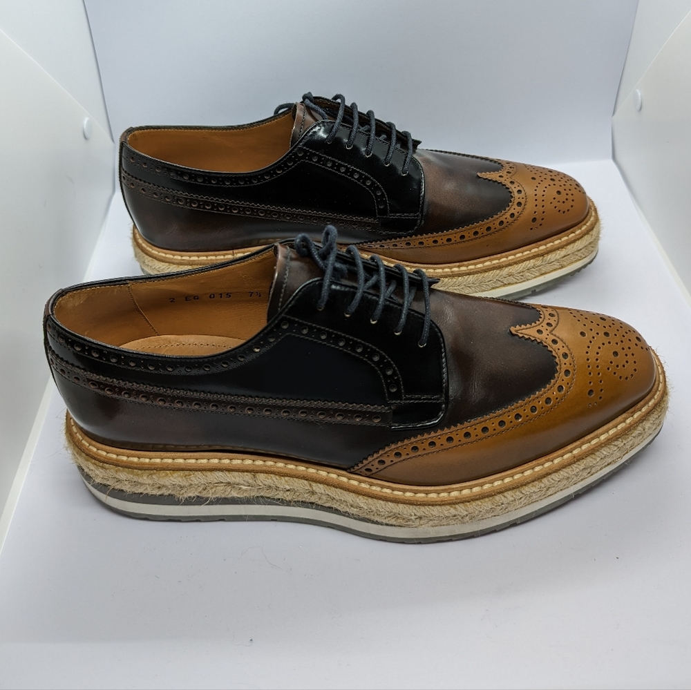 Prada Mens Raffia Platform Varnished Brogues - image 6